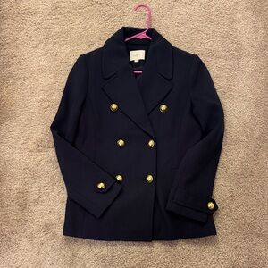 LOFT Women's Navy Blue Pea Coat with Gold Buttons